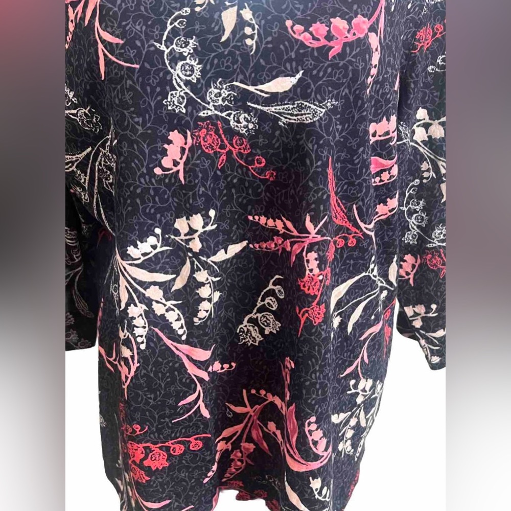 Christopher & Banks Tropical Floral Black Tunic Blouse Top Coral + Pink XL - Picture 3 of 7